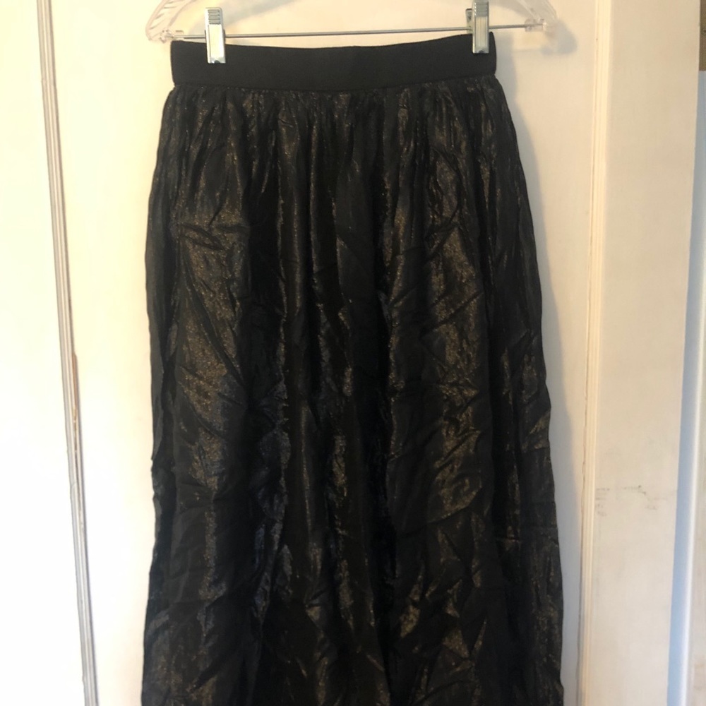 Alice + Olivia Shiny Black MIDI Skirt